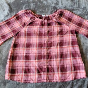 Quality Gap Kids Plaid Blouse Girls L Pink/Burg Excellent Long Sleeve Button Up